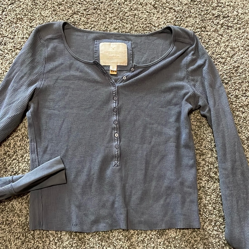 Vintage ribbed cropped blue long sleeve!